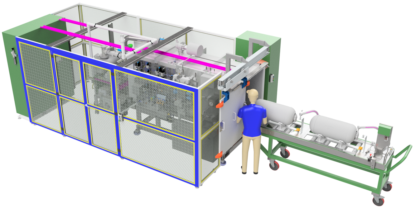 VES' vacuum leak test module for production testing high pressure hydrogen fuel tanks